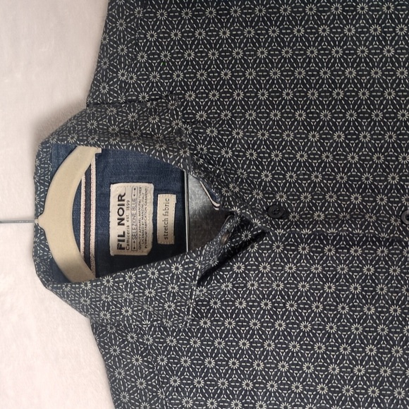 Fil Noir Mens Selezione Blue Patterned Stretch Button Up Shirt Size L - Picture 3 of 8